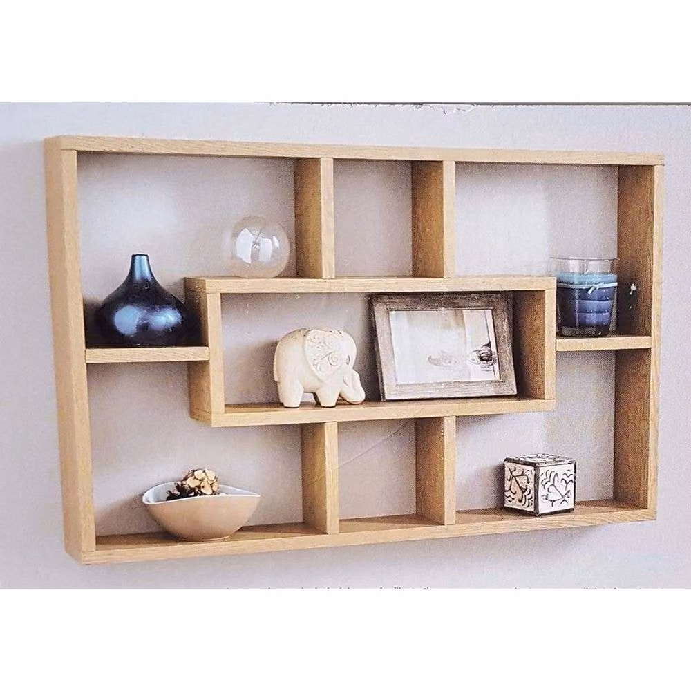 NESTLUNE Modern Wall Mounted Space Saving Multi Shelf in Light Oak, W: 100 cm, D: 15 cm – 2
