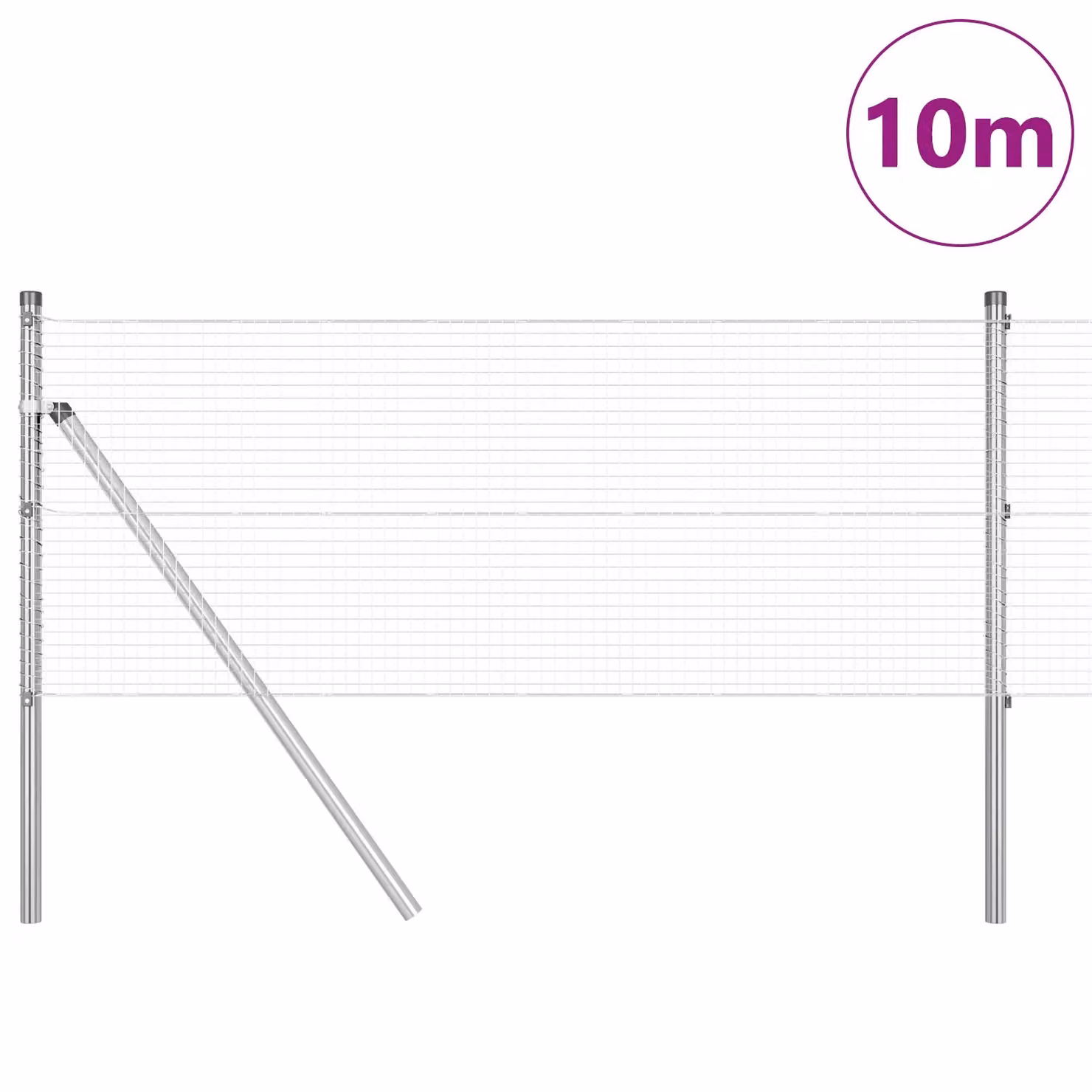 Berkfield Home Silver Galvanised Steel Single-Bar Welded Wire Fence with 7 Round Posts, W: 10 m, H: 0.8 m – 2