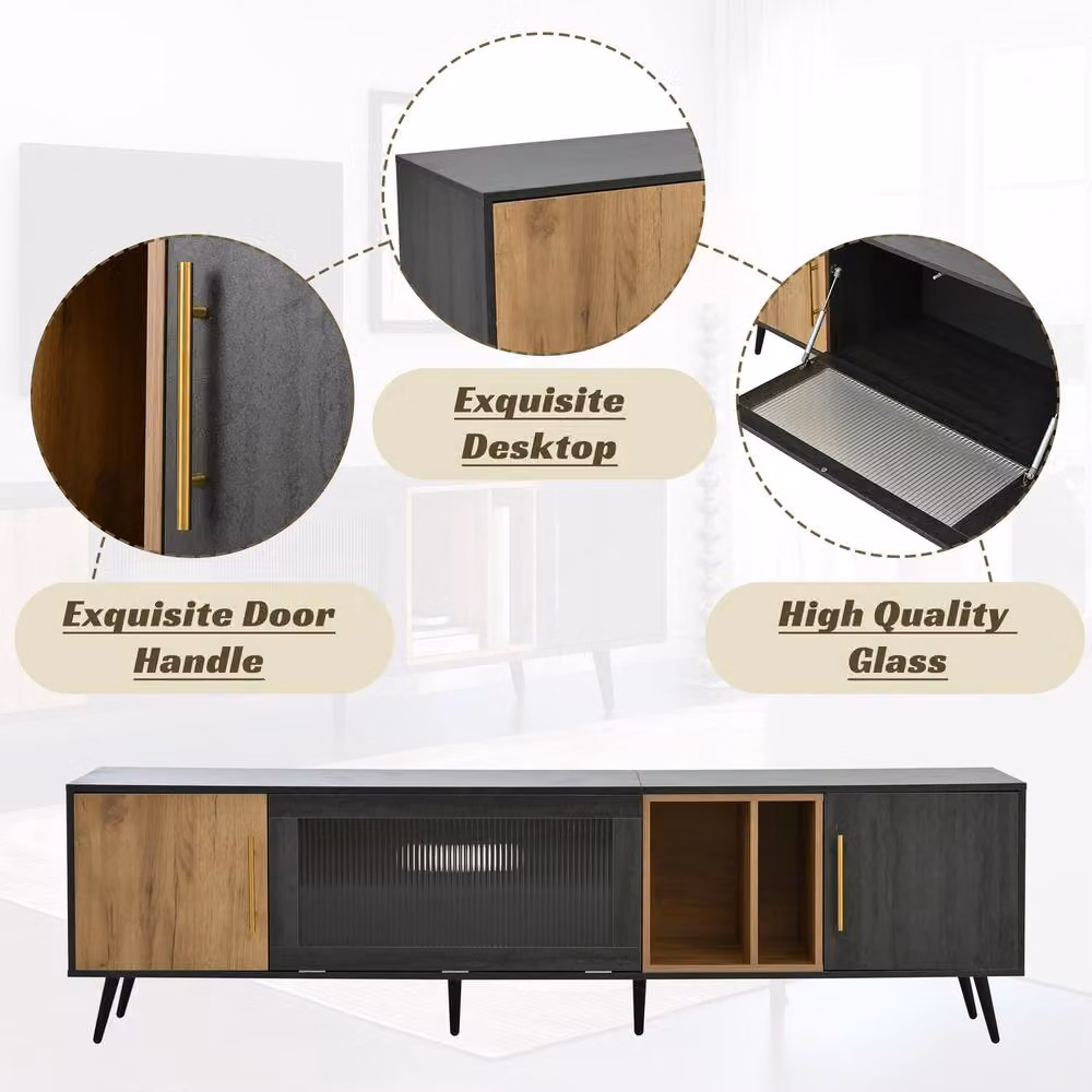 Merax Modern Industrial TV Stand in Grey with Pull-Down Door, W/D/H: 222 x 40 x 40 cm – 4