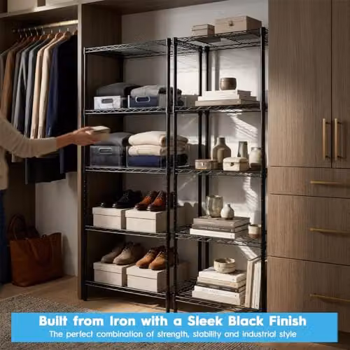 Harbour Housewares 4-Tier Black Metal Wire Shelving Unit with Adjustable Shelves, W/D/H: 122 x 60 x 35 cm – 4