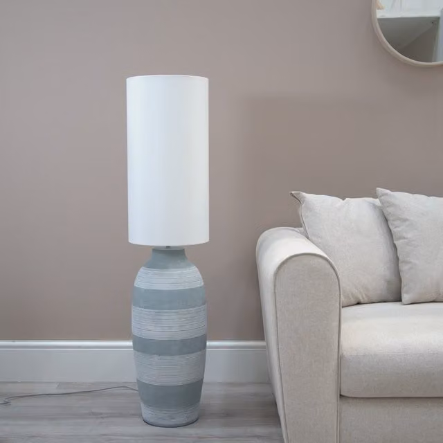 Deegan Ceramic Midi Floor Lamp with Fabric Shade in Grey