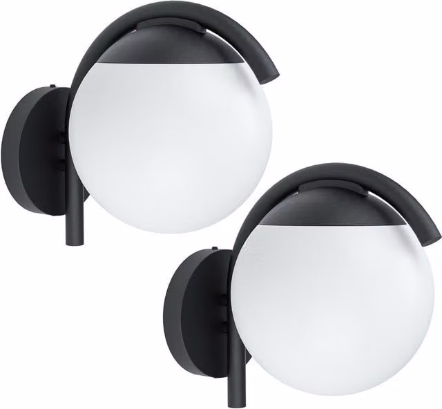 Loops 2 Pack Black Metal IP44 Outdoor Wall Lanterns with Diffused Glass Shade and E27 Bulb Compatibility – 1