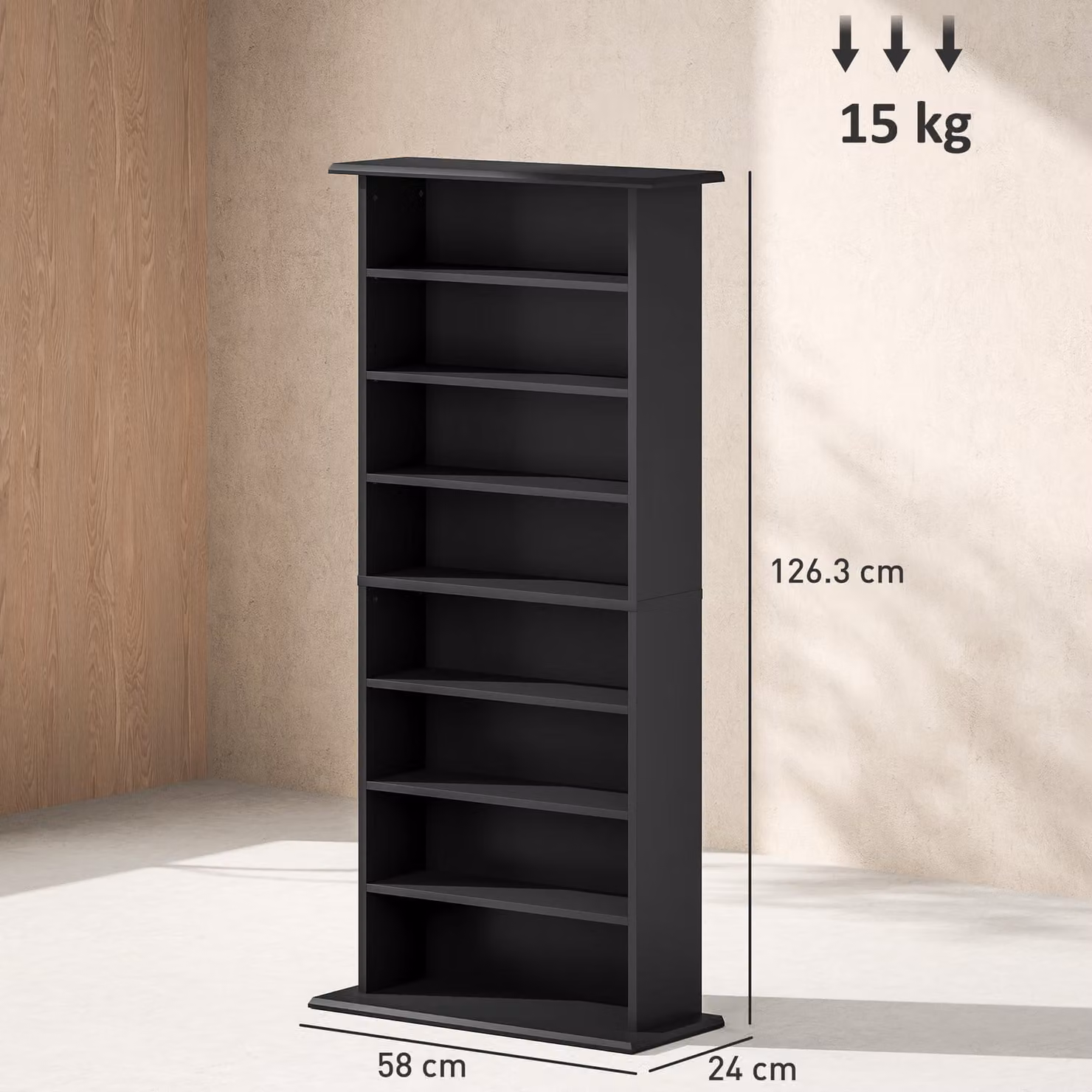 HOMCOM Black Modern Media Storage Unit with Adjustable Shelves and Media Compartments – 3