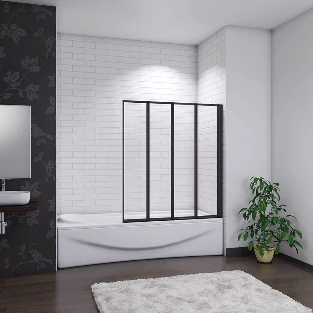 NESTLUNE Pivot Shower Bath Screen Panel with Black Frame and Clear Glass, W: 100 cm, H: 140 cm
