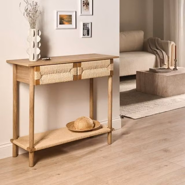 Wyld Haus Boho Rectangular Console Table in Brown, W: 94 cm, D: 36 cm, H: 78 cm – 1