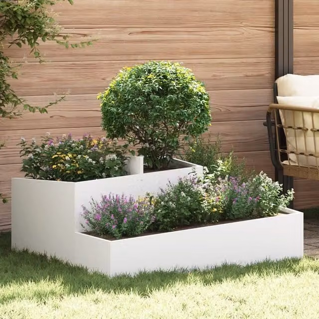Berkfield Home White and Grey Plastic Decorative Planter Tub for Indoor Plants – 1
