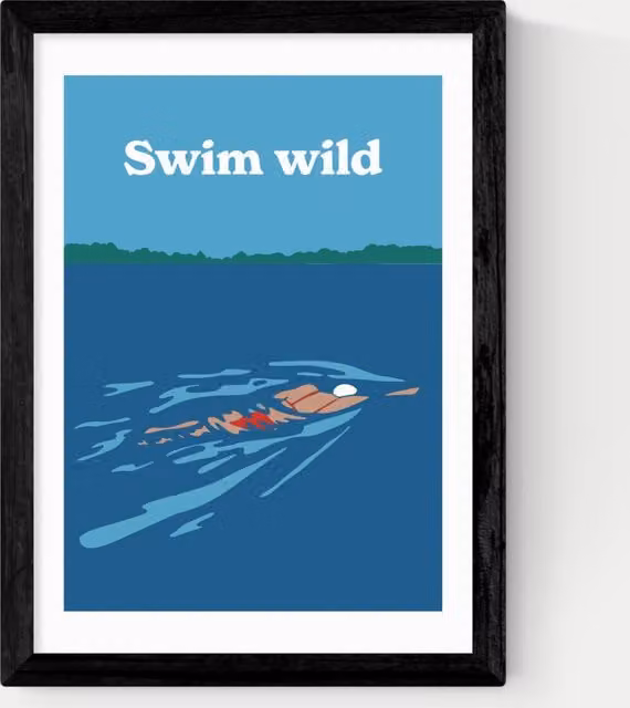 East End Prints Swim Wild Multicolour Framed Rectangular Wall Art in Black
