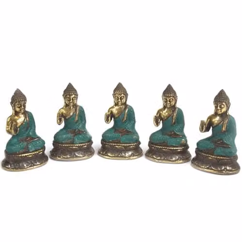 Ancient Wisdom Mini Hand Up Sitting Buddha Tabletop Ornament in Gold – 1