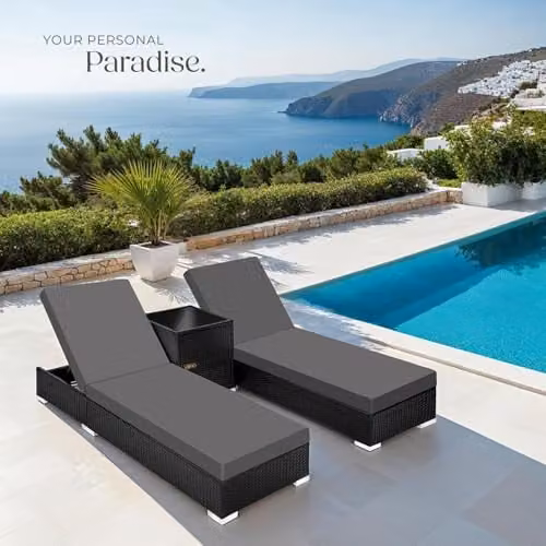 tectake 2-Seater Rattan Lounge Chair Set with Powder Coated Aluminium Frame and Weatherproof Cushions in Black, Beige or Grey – 7
