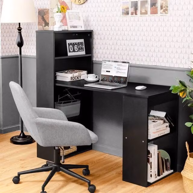 EONLION Modern Wooden Computer Desk in Black, W: 100 cm, H: 73 cm – 1