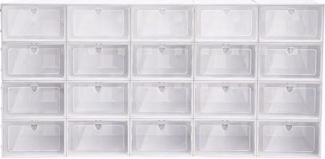 FORGEVIO 20 Pack Stackable Clear Plastic Shoe Storage Boxes in White
