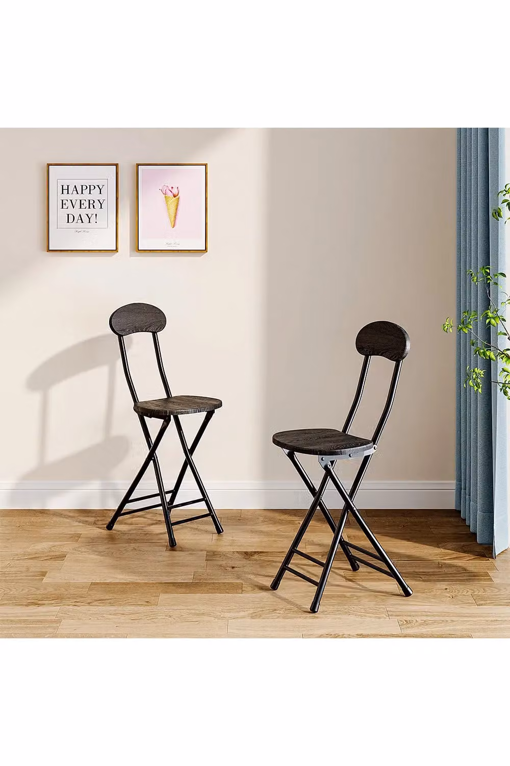 Living and Home Set of 4 Black Compact Wooden Folding Dining Chairs with Metal Legs – 2