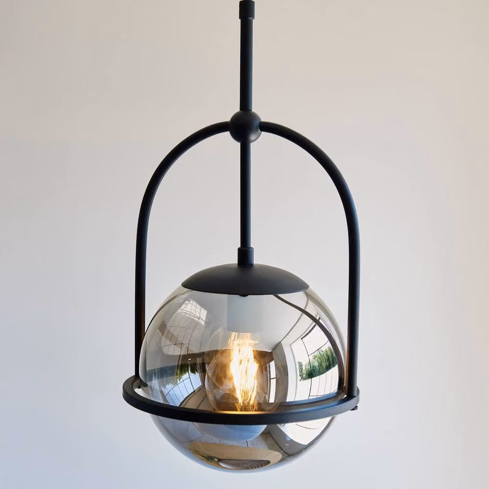 Netlighting Trieste Globe Pendant Ceiling Light in Matt Black with Smoked Grey Glass – 2