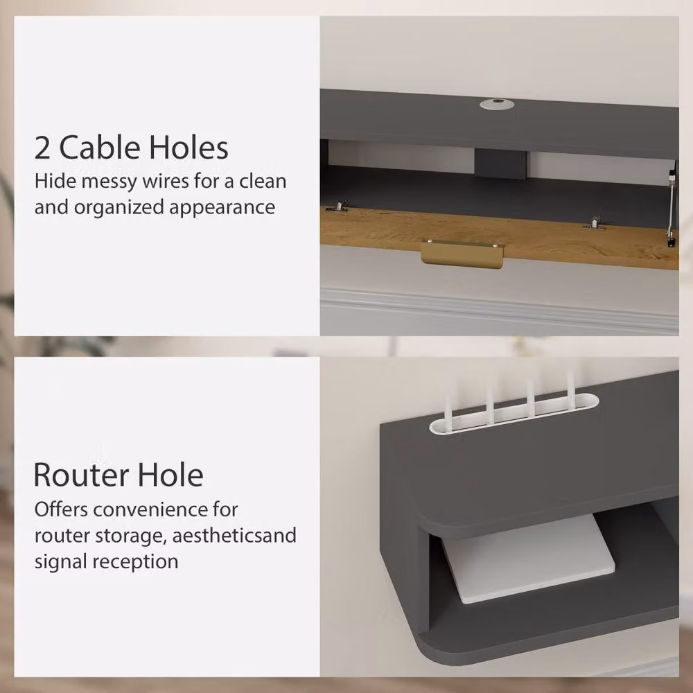 Wyld Haus Nova Floating TV Stand with Storage, Charcoal Grey and Gold, W: 140 cm, D: 24 cm, H: 16 cm – 4