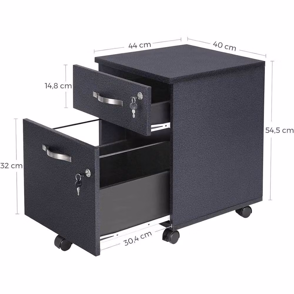VOGREX Black 2-Drawer Lockable Metal File Cabinet with Castors – 2