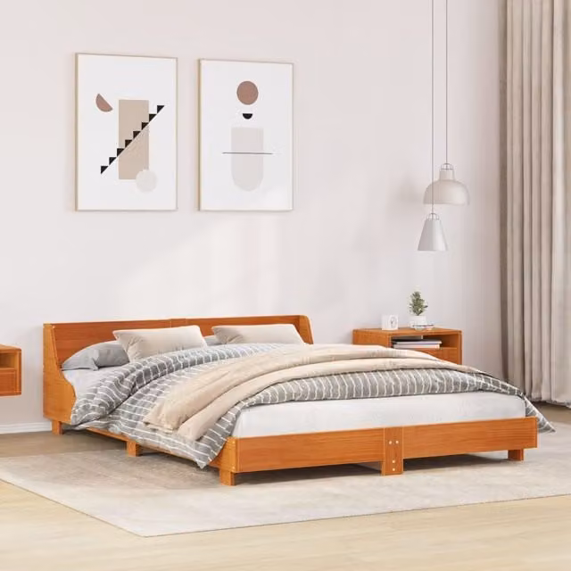 Berkfield Home Solid Wood Pine Bed Frame in Wax Brown, W/D/H: 160 x 200 cm – 1
