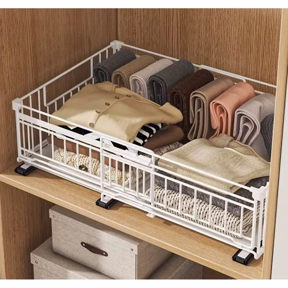 FORGEVIO 2-Piece White Metal Kitchen and Bathroom Pull Out Cupboard Organiser Drawer Inserts – 3