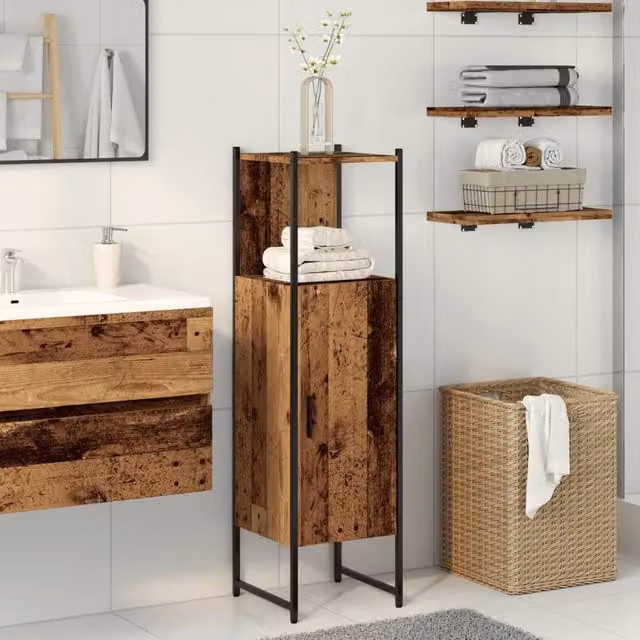 Berkfield Home Freestanding Bathroom Cabinet in Old Wood Brown, W/D/H: 33 x 33 x 120.5 cm – 1