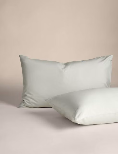 M&S 2 Pack Pure Cotton 180 Thread Count Plain Pillowcases in Silver Grey