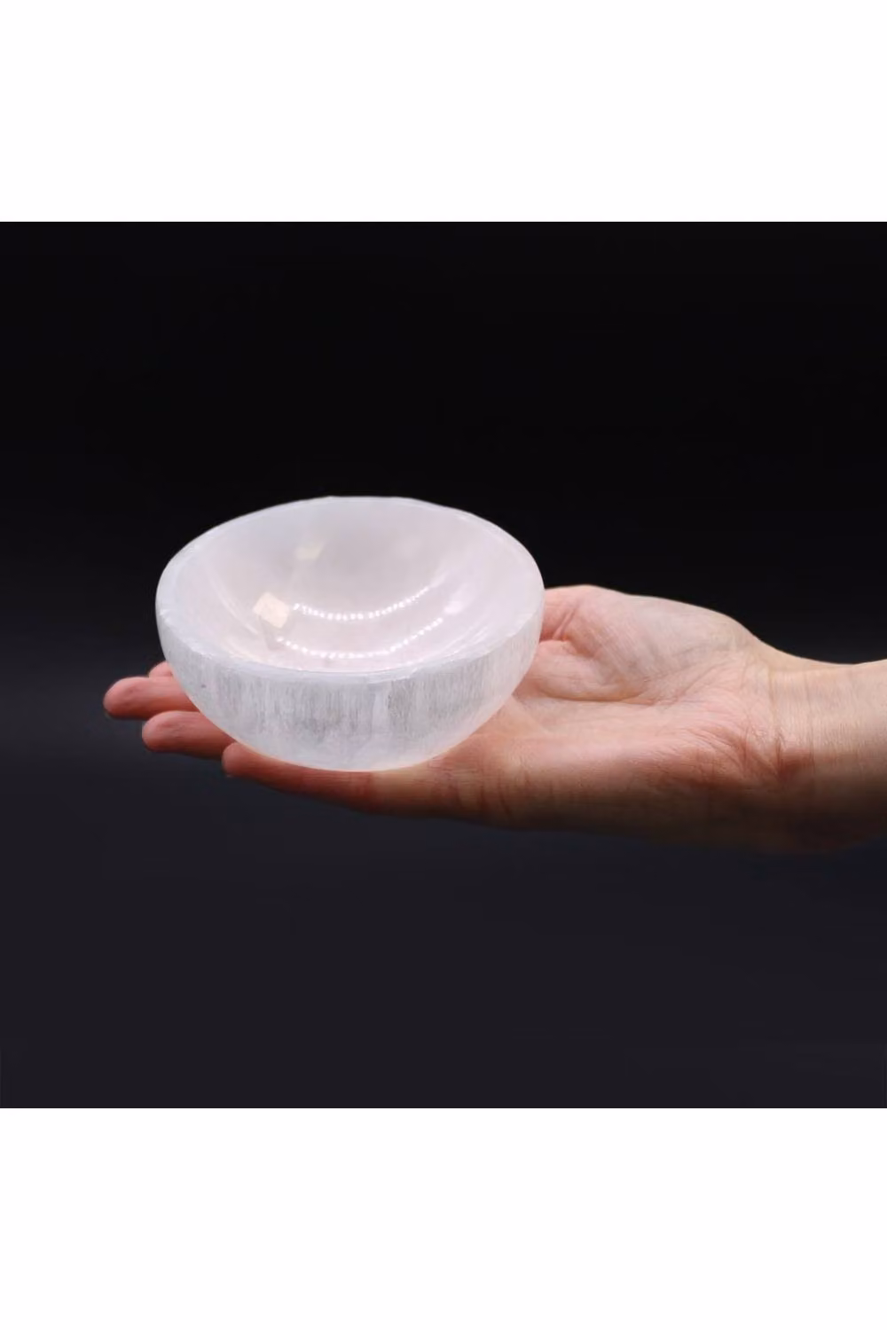 KDMD White Selenite Round Stone Bowl for Crystal Display and Decoration, Diameter: 10 cm – 2