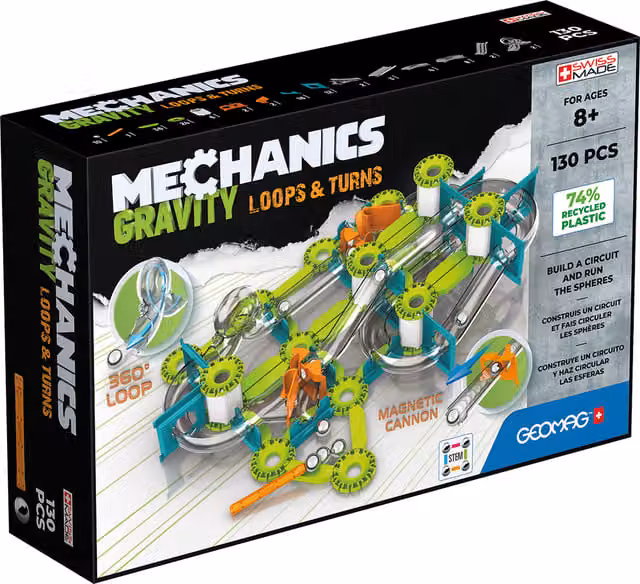 Geomag Mechanics Gravity Recycled Loops and Turns 130 Piece Set in Green and Multicolour