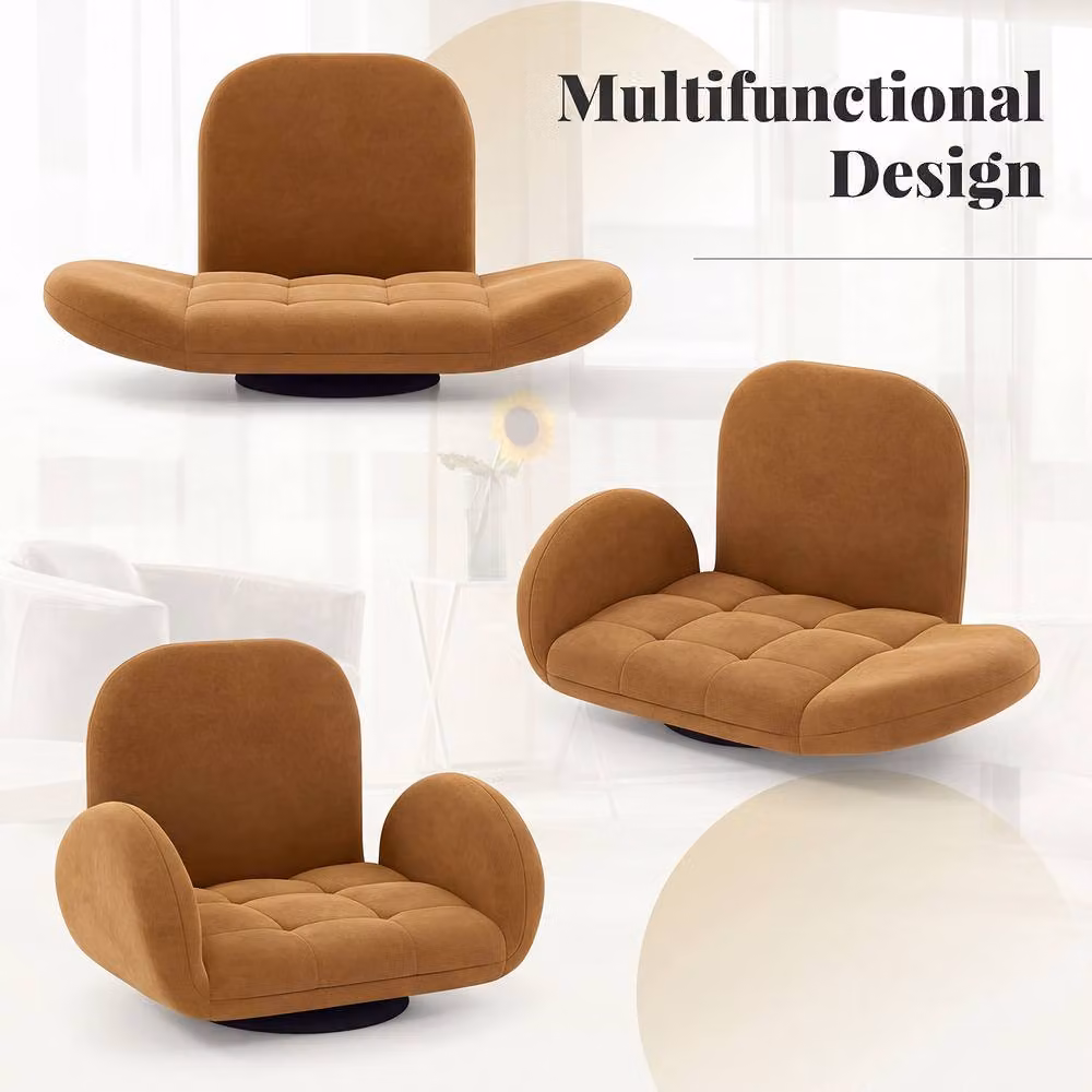 Costway Brown Swivel Floor Gaming Chair with 360 Degree Rotation and Folding Recliner Design – 3