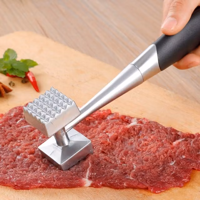 KDMK Silver Metal Two Sided Square Meat Tenderiser Hammer for Steak and Beef