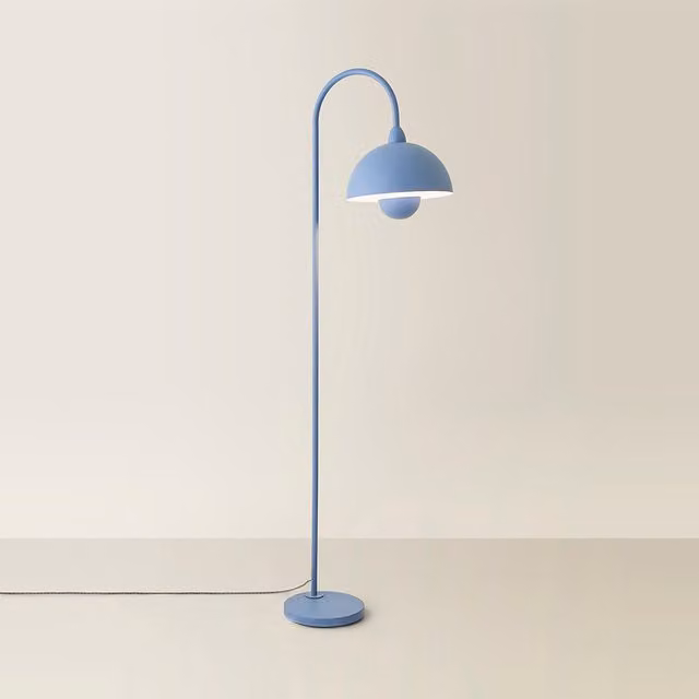 ValueLights Tilly Pastel Metal Arch Floor Lamp with Dome Shade and LED Bulb in Blue