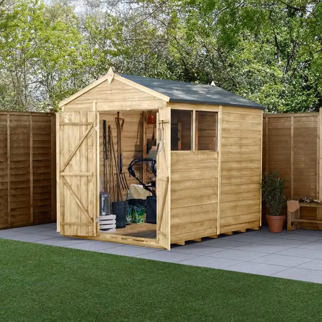 Forest Garden Apex Wooden Garden Shed with Double Doors and Gable Roof in Brown