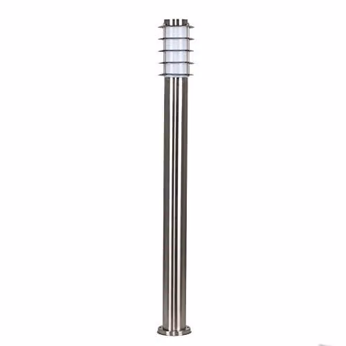 MiniSun Set of 4 Modern Stainless Steel Garden Bollard Light Posts in Silver with 4W Warm White LED Bulbs – 1