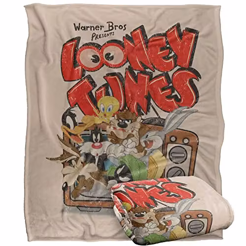 LOGOVISION Looney Tunes Retro Silky Touch Super Soft Throw Blanket, W/D/H: 152 x 127 cm, Multicolour and White – 1