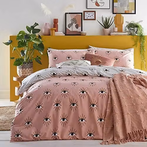 Riva Home Theia Reversible Polycotton Duvet Cover and Pillowcase Set, Pink, W: 230 cm, H: 220 cm, Pillowcase: 50 x 75 cm