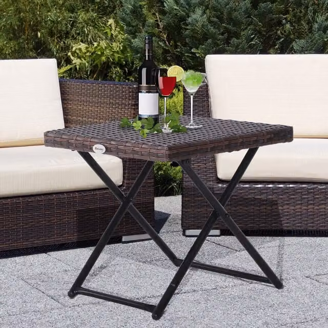 Outsunny Brown Rattan Folding Square Garden Coffee Table