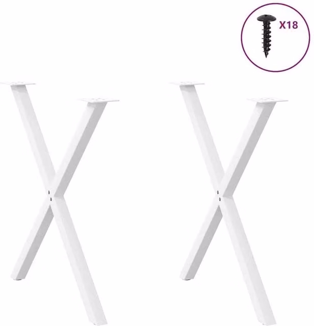 Berkfield Home Modern X-Shaped Dining Table Legs, 2 Pieces, White Steel, H: 72.5 cm x W: 80 cm