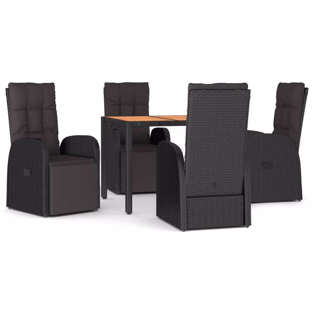 Berkfield Home Beautiful 5 Piece Garden Dining Set in Black Poly Rattan and Oiled Acacia Wood – 3