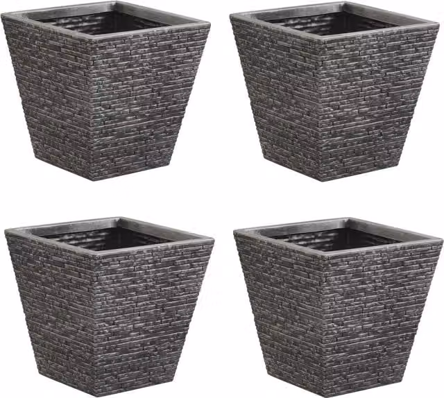 Shop4allsorts Small Geometric Brick Effect Flared Planter in Grey and Black, H: 33.5 cm, W: 33.5 cm, D: 33.0 cm