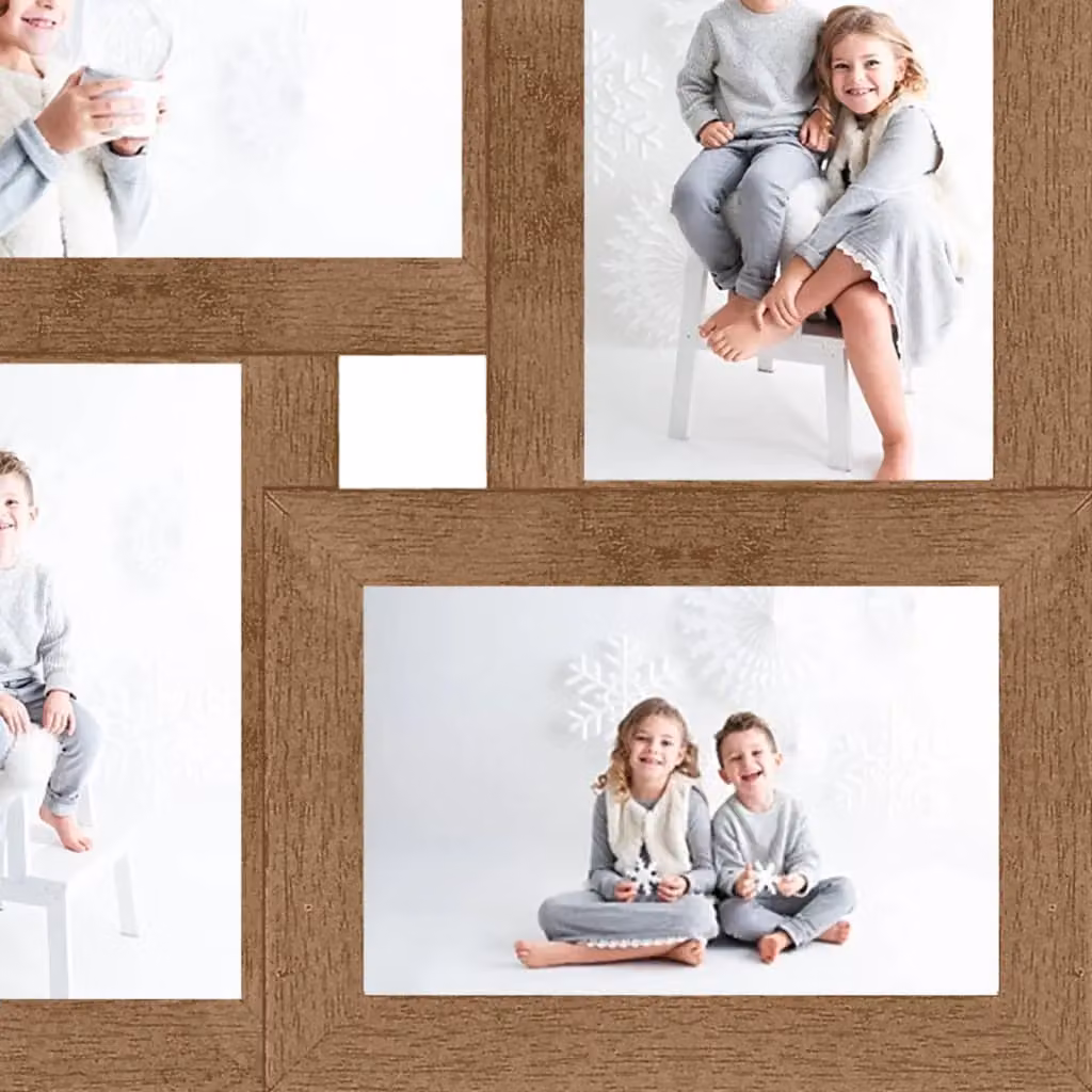 Berkfield Home Modern Rectangular Collage Photo Frame in Light Brown for 4 x 10 x 15 cm Pictures – 4