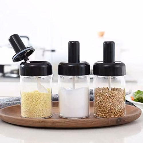 JINGYAN Transparent Glass Spice Shaker and Seasoning Box with Spoon – 4