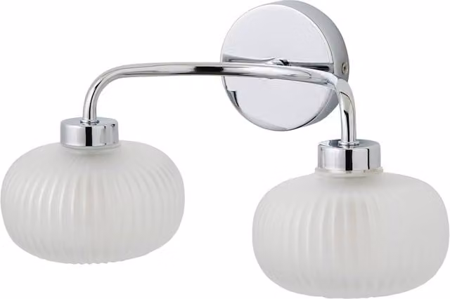 ValueLights Amaia 2 Way IP44 Bathroom Wall Light with Ribbed Glass Shade in Silver