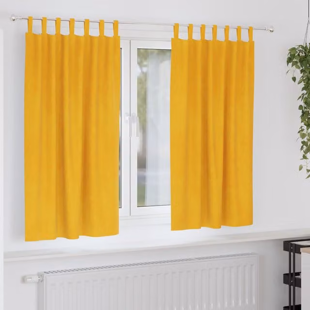 Berkfield Home Mustard Yellow Velvet Blackout Curtains with Hanging Loops, 2 Pack, W: 140 cm x H: 175 cm
