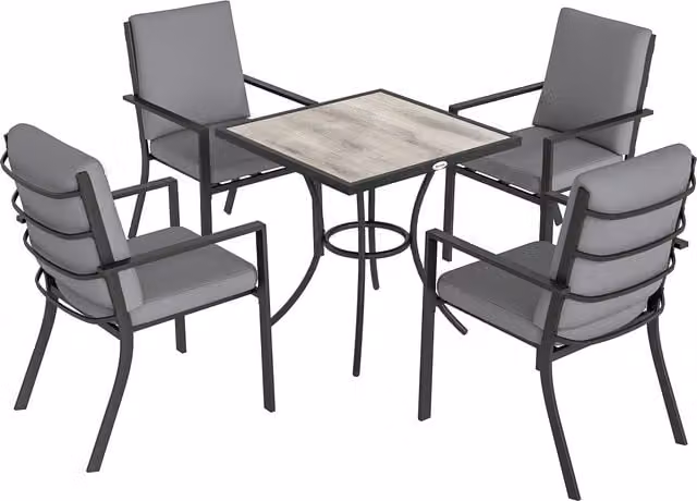 Outsunny 5 Piece Outdoor Dining Set with Square Table and Stackable Chairs in Grey – 1