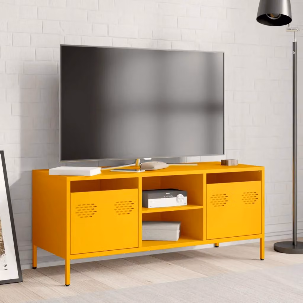 Berkfield Home Mustard Yellow Industrial TV Cabinet in Cold-rolled Steel, W: 101.5 cm, D: 39 cm, H: 43.5 cm – 3