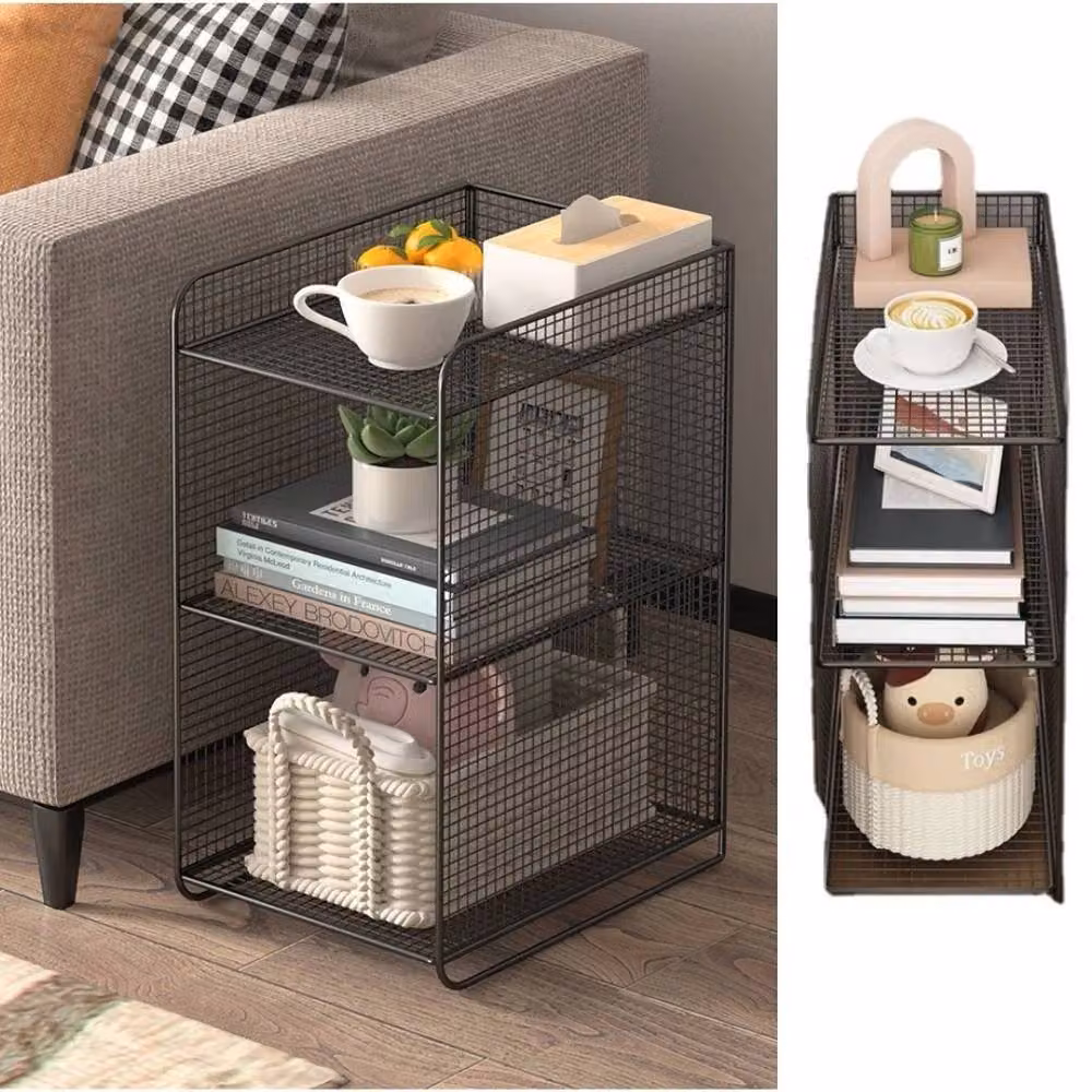 EONLION 3-Tier Metal Corner Nightstand and End Table in Black, W/D/H: 50 x 50 x 50 cm – 3