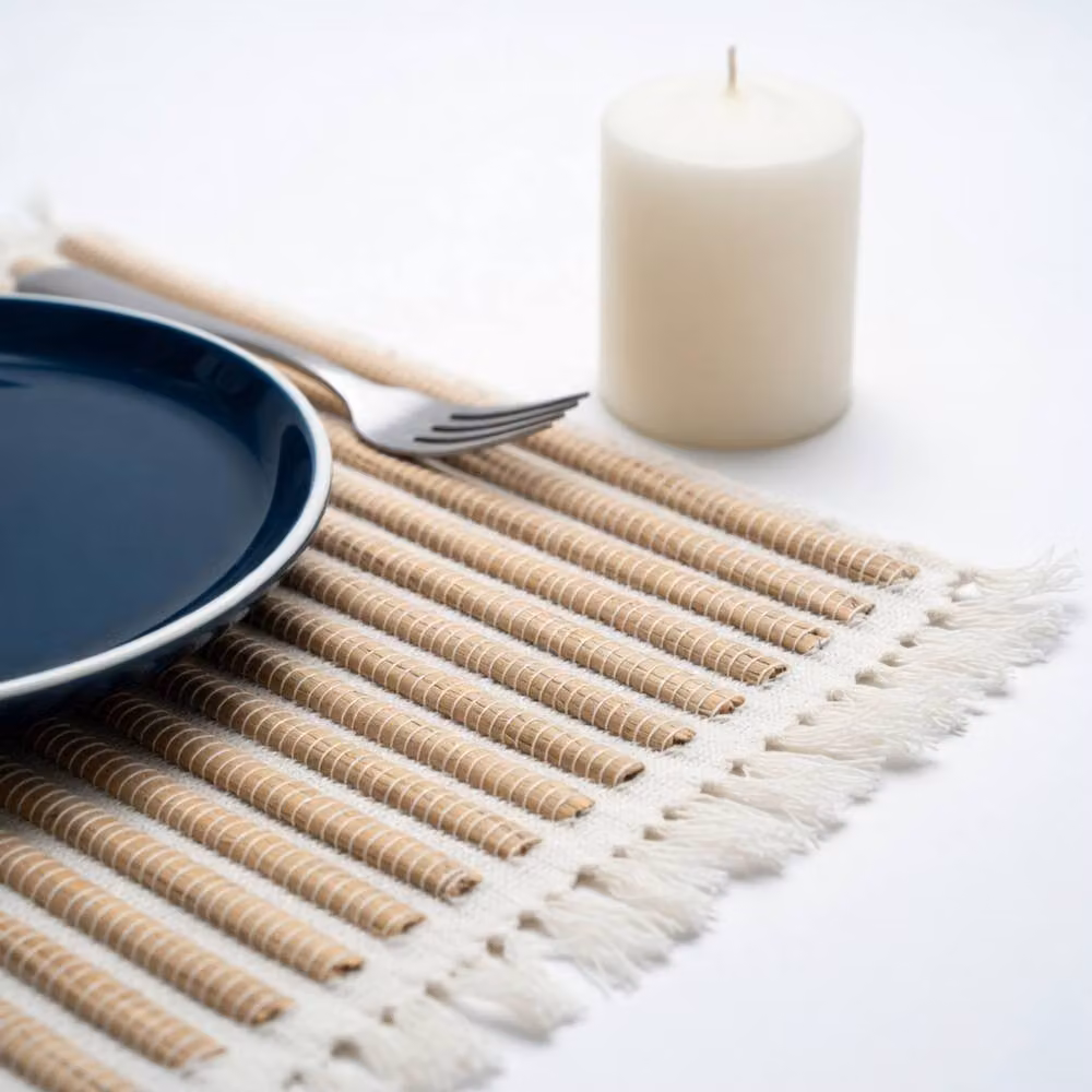 KDMD Water Hyacinth Natural Tiger Placemat with Fringe in Brown, Sand and Beige, W: 55 cm, D: 37 cm – 2