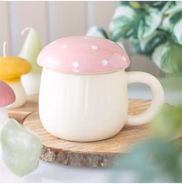 KDMD Pink Mushroom Ceramic Mug, 350ml, Woodland Toadstool Design – 1