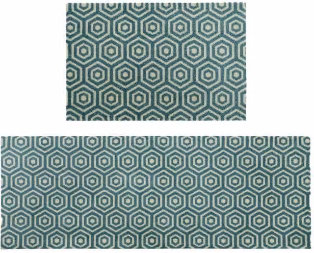 JVL Mega Machine Washable Geo Hex Doormat and Runner in Green and Beige, W: 57 cm x L: 150 cm