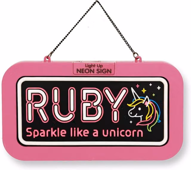History & Heraldry Ruby Pre-personalised Light-Up Neon Bedroom Sign in Pink