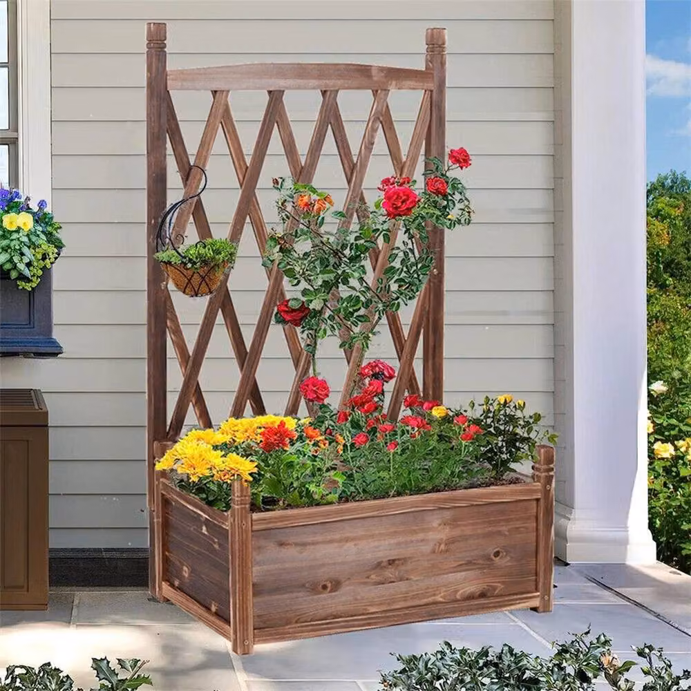 KORVIXA Large Wooden Raised Garden Planter Box in Brown, W/D/H: 64 x 36.5 x 115 cm – 3