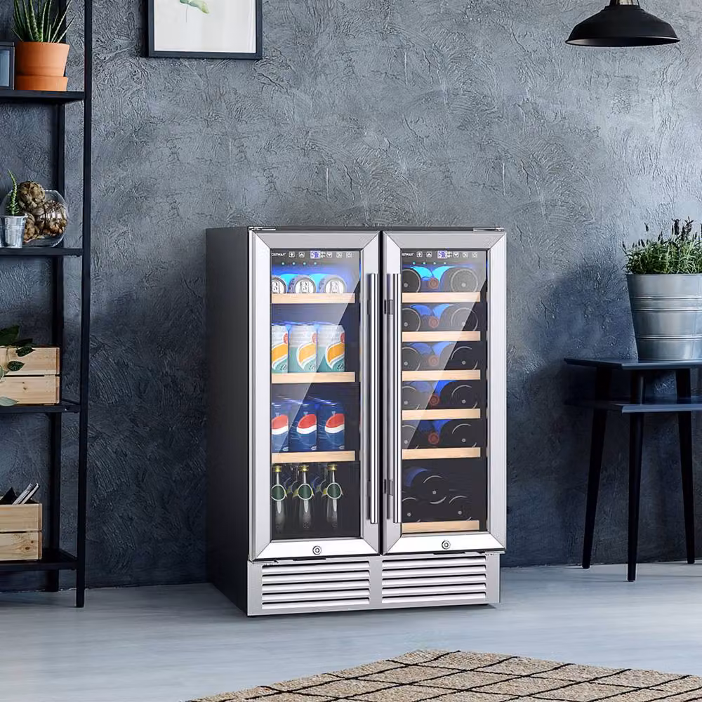 Costway 2-in-1 Multicolour Wine and Beverage Refrigerator with Dual Zone Cooling and Safety Lock – 3