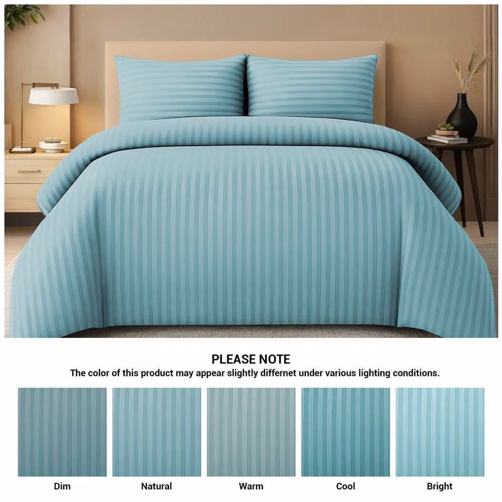 Pamposh Reversible Sea Green Embossed Stripes Microfibre Duvet Cover and Pillowcase Set, Aqua, W: 200 cm x D: 200 cm – 2
